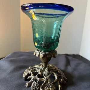 Vintage Reed & Barton Blue and Green Glass Vase/Candle Holder